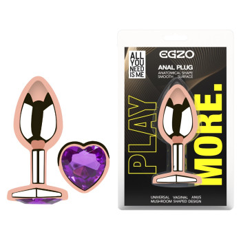 Анальна пробка з кристалом EGZO - Rose Gold Heart Plug Purple size S