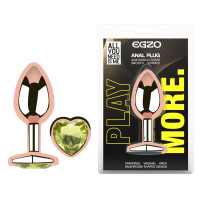 Анальна пробка з кристалом EGZO - Rose Gold Heart Plug Lime size S