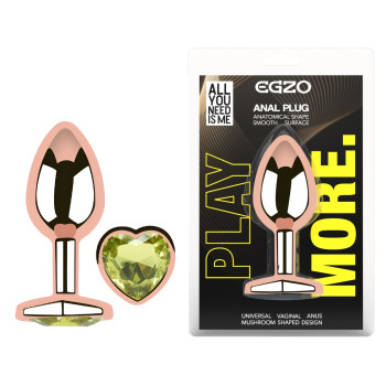 Анальна пробка з кристалом EGZO - Rose Gold Heart Plug Lime size S