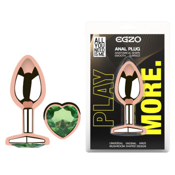Анальна пробка з кристалом EGZO - Rose Gold Heart Plug Green size S