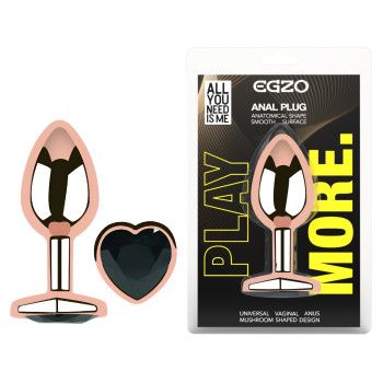 Анальна пробка з кристалом EGZO - Rose Gold Heart Plug Black size S