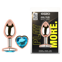 Анальная пробка с кристаллом EGZO - Rose Gold Heart Plug Aqua size S