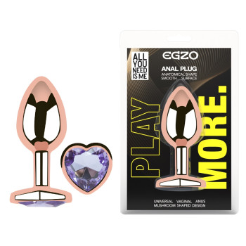 Анальна пробка з кристалом EGZO - Rose Gold Heart Plug Amethyst size S