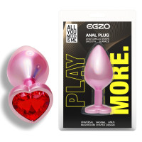 Анальна пробка з кристалом EGZO - Pink Perl Heart Plug Red, size S