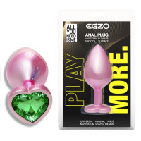 Анальна пробка з кристалом EGZO - Pink Perl Heart Plug Green, size S
