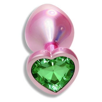 Анальная пробка с кристаллом EGZO - Pink Perl Heart Plug Green, size S