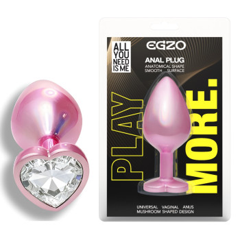 Анальна пробка з кристалом EGZO - Pink Perl Heart Plug Clear, size S