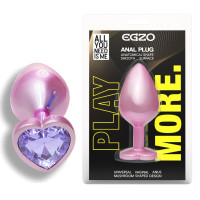 Анальна пробка з кристалом EGZO - Pink Perl Heart Plug Amethyst, size S