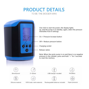 Автоматична вакуумна помпа із зарядкою від USB та LCD дисплеєм CANWIN Passion Pump Men Blue - P648AU