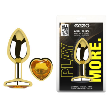 Анальна пробка з кристалом EGZO - Gold Heart Plug Yellow size M