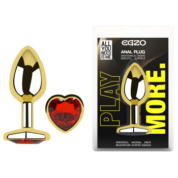 Анальна пробка з кристалом EGZO - Gold Heart Plug Red size M