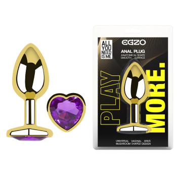 Анальна пробка з кристалом EGZO - Gold Heart Plug Purple size M