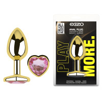 Анальна пробка з кристалом EGZO - Gold Heart Plug Pink size M