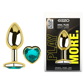 Анальна пробка з кристалом EGZO - Gold Heart Plug Marine size M