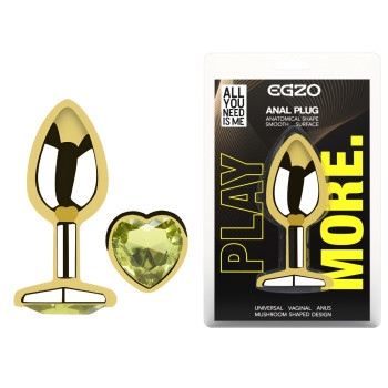 Анальна пробка з кристалом EGZO - Gold Heart Plug Lime size M