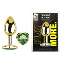 Анальна пробка з кристалом EGZO - Gold Heart Plug Green size M