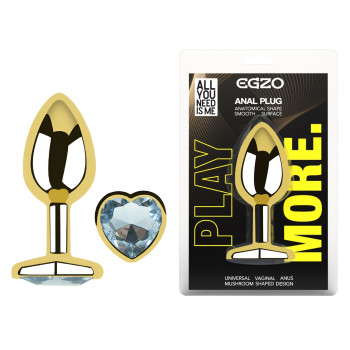 Анальная пробка с кристаллом EGZO - Gold Heart Plug Clear size M