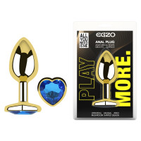 Анальная пробка с кристаллом EGZO - Gold Heart Plug Blue size M