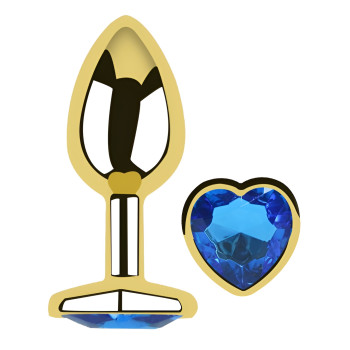 Анальная пробка с кристаллом EGZO - Gold Heart Plug Blue size M