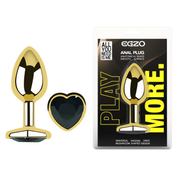 Анальна пробка з кристалом EGZO - Gold Heart Plug Black size M