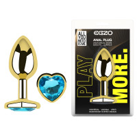 Анальна пробка з кристалом EGZO - Gold Heart Plug Aqua size M