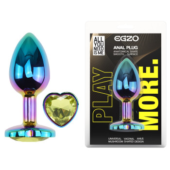 Анальна пробка з кристалом EGZO - Multicolor Heart Plug Lime size M