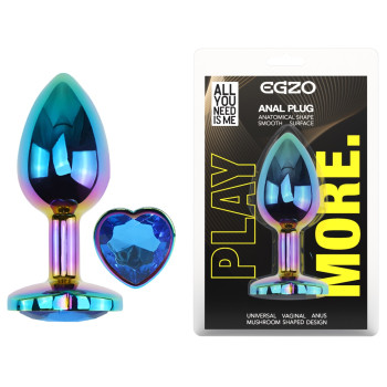 Анальна пробка з кристалом EGZO - Multicolor Heart Plug Blue size M