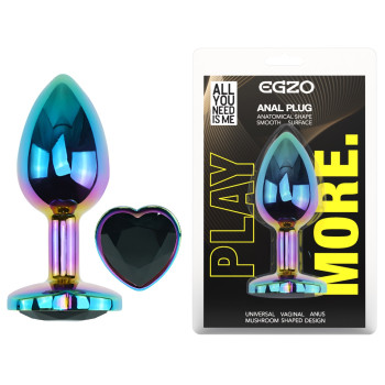 Анальна пробка з кристалом EGZO - Multicolor Heart Plug Black size M