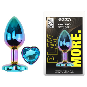 Анальная пробка с кристаллом EGZO - Multicolor Heart Plug Aqua size M