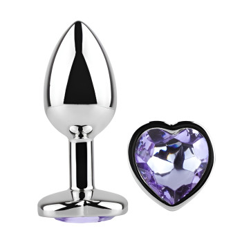 Анальная пробка с кристаллом EGZO - Silver Heart Plug Amethyst size S
