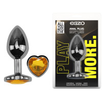 Анальна пробка з кристалом EGZO - Dark Silver Heart Plug Yellow size M