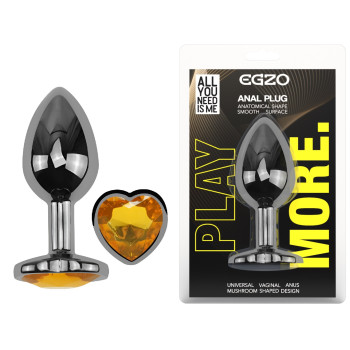 Анальна пробка з кристалом EGZO - Dark Silver Heart Plug Yellow size M