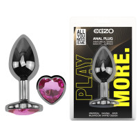 Анальная пробка с кристаллом EGZO - Dark Silver Heart Plug Rose size M