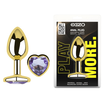 Анальна пробка з кристалом EGZO - Gold Heart Plug Amethyst size M