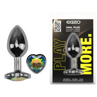 Анальна пробка з кристалом EGZO - Dark Silver Heart Plug Rainbow size M