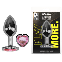 Анальна пробка з кристалом EGZO - Dark Silver Heart Plug Pink size M