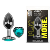 Анальна пробка з кристалом EGZO - Dark Silver Heart Plug Marine size M