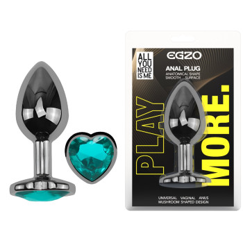 Анальна пробка з кристалом EGZO - Dark Silver Heart Plug Marine size M