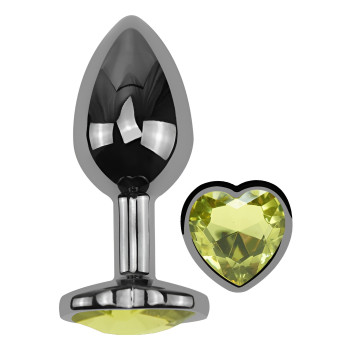 Анальная пробка с кристаллом EGZO - Dark Silver Heart Plug Lime size M