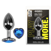 Анальная пробка с кристаллом EGZO - Dark Silver Heart Plug Blue size M