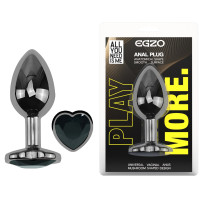 Анальна пробка з кристалом EGZO - Dark Silver Heart Plug Black size M