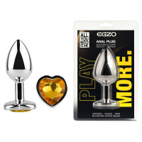Анальна пробка з кристалом EGZO - Silver Heart Plug Yellow size M