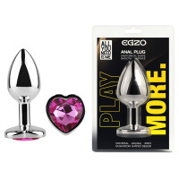 Анальна пробка з кристалом EGZO - Silver Heart Plug Rose size M