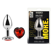 Анальная пробка с кристаллом EGZO - Silver Heart Plug Red size M