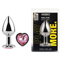 Анальная пробка с кристаллом EGZO - Silver Heart Plug Pink size M