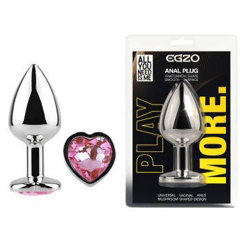 Анальна пробка з кристалом EGZO - Silver Heart Plug Pink size M