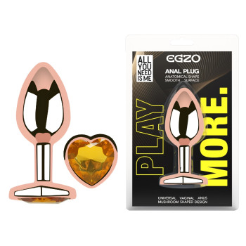 Анальная пробка с кристаллом EGZO - Rose Gold Heart Plug Yellow size M