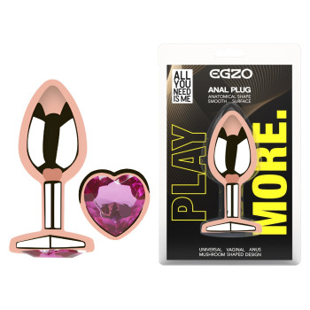 Анальна пробка з кристалом EGZO - Rose Gold Heart Plug Rose size M