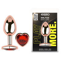 Анальная пробка с кристаллом EGZO - Rose Gold Heart Plug Red size M