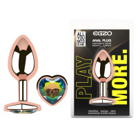 Анальна пробка з кристалом EGZO - Rose Gold Heart Plug Rainbow size M